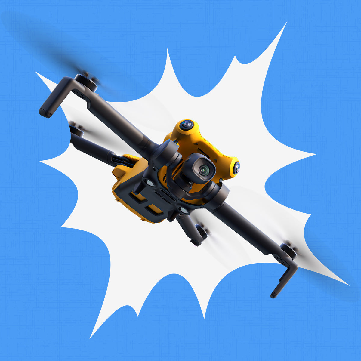 Skyrover X1 yellow mini drone flying in the air